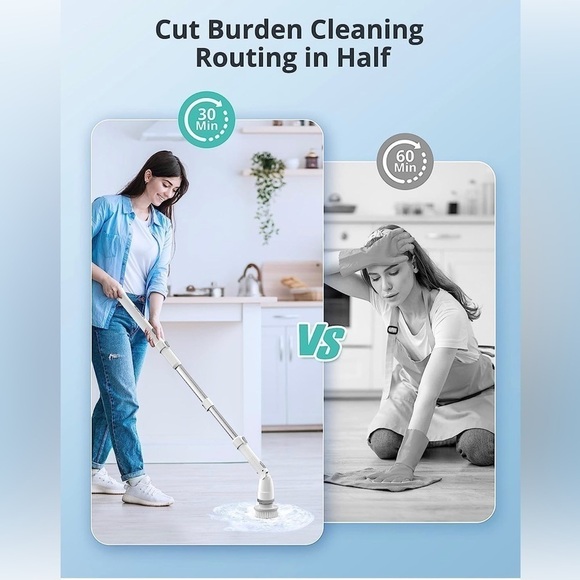 New Electric Spin Scrubber Cordless Adjustable Extension Arm 4 Cleaning Heads - Picture 2 of 6